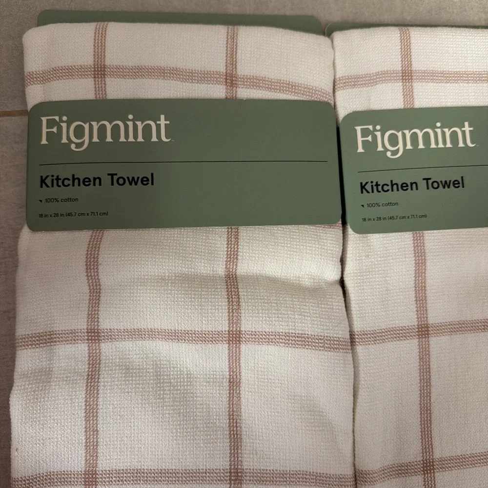 Figmint Kitchen Towel Set Unisex 18x28 Off-White New Plaid Cotton 2-Pack
